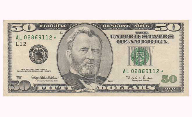 alt text: Tờ tiền 50 USD phiên bản cũ