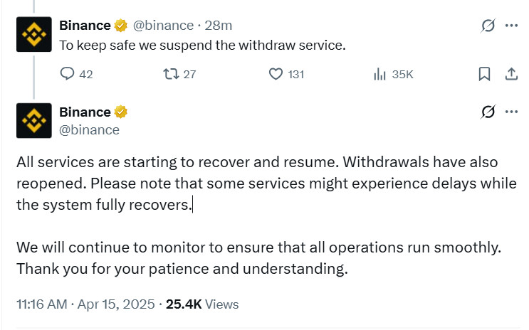 Binance, KuCoin, MEXC báo cáo sự cố dịch vụ do gián đoạn mạng AWS