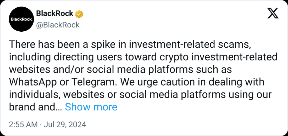 Đã xuất hiện những kẻ giả mạo BlackRock nhắm vào người mua ETF!