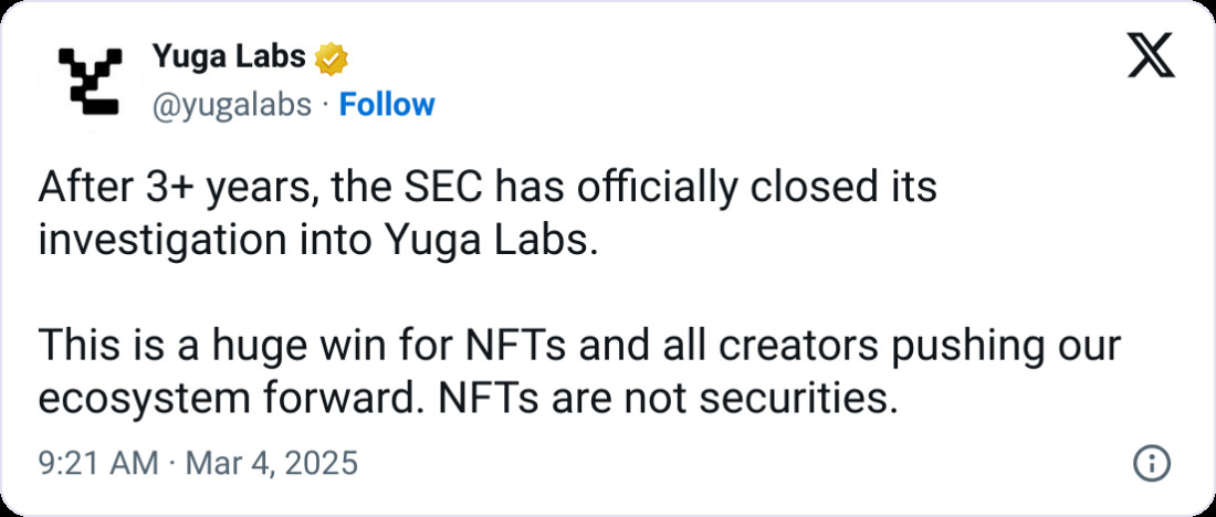 SEC ngừng điều tra Yuga Labs – công ty đứng sau bộ NFT Bored Ape Yacht Club