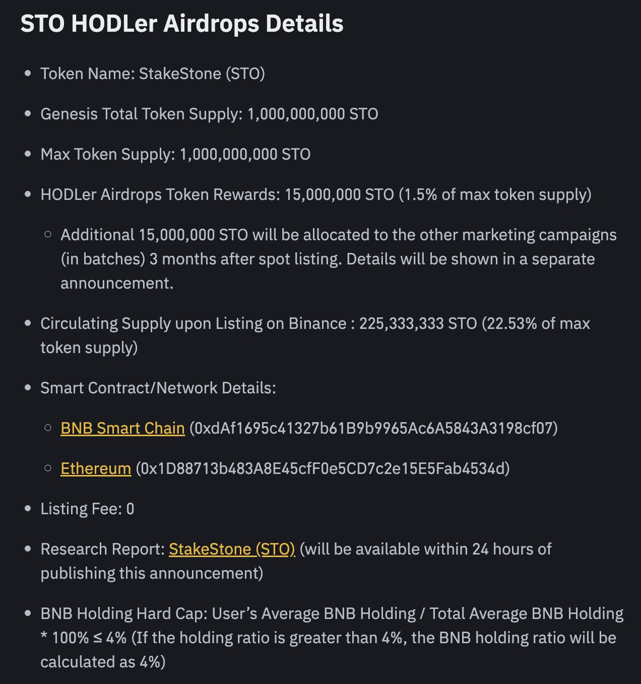 StakeStone (STO) – Dự án thứ 17 trên Binance HODLer Airdrop