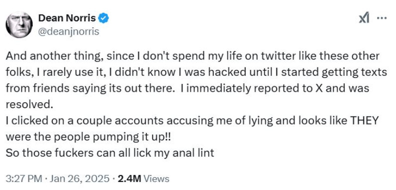 Tài khoản X của ngôi sao Breaking Bad bị hack vì memecoin