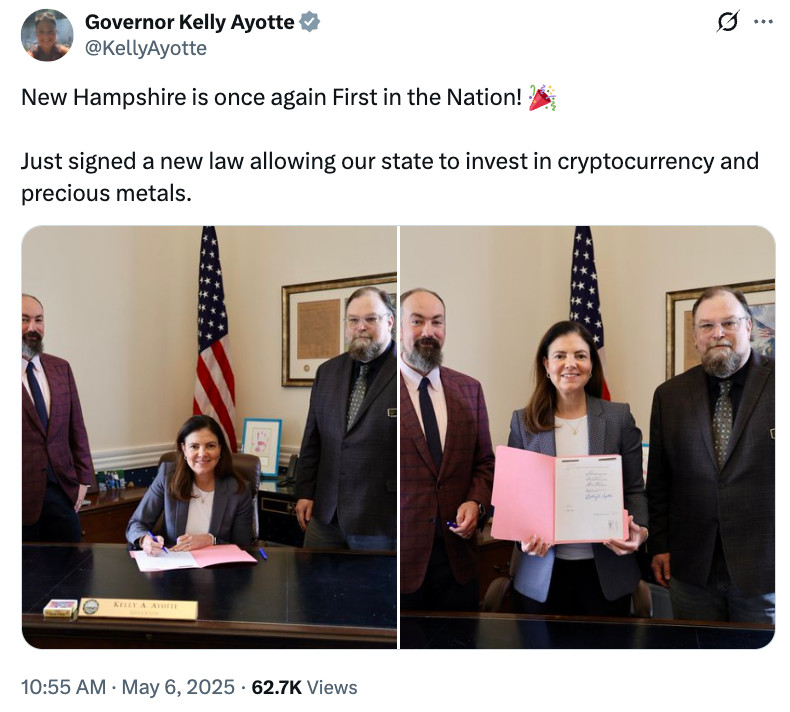 Thống đốc New Hampshire ký dự luật dự trữ tiền điện tử thành luật